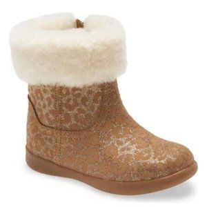 UGG Jorie II Booties Glitter Leopard Brown Baby 0/1 Genuine Shearling Shoes